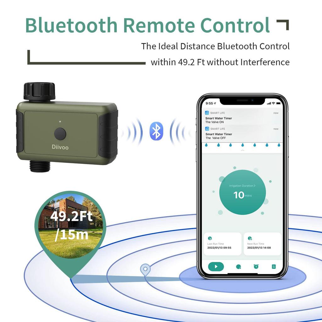 Diivoo Таймер воды Wi-Fi / Bluetooth, программируемый интеллектуальный таймер полива спринклера для открытого сада с задержкой дождя и ручным поливом