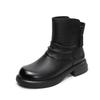 Leather thick heel short boots women's 2026 autumn and winter new retro style heightened pleated stacking boots double zipper thin boots