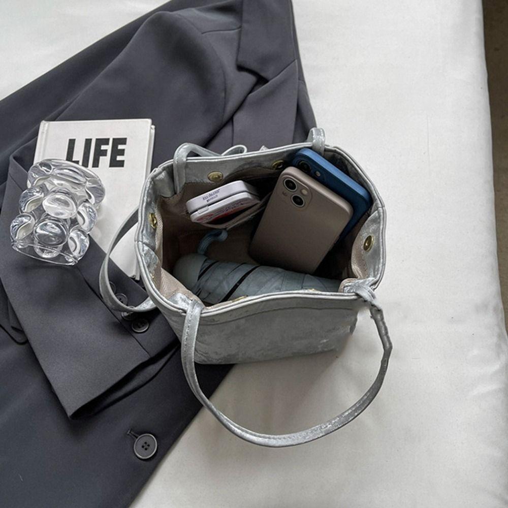 Large Capacity Vegetable Basket Bag Pure Color Shoulder Bag PU Leather Bucket Bag  Lady/Girls