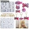 Silicone Mold with Keychains Bone/Round/Fish/Cat Head Shaped Designs DIY Keychain Crafts Gifts Epoxy Resin Mold Kit