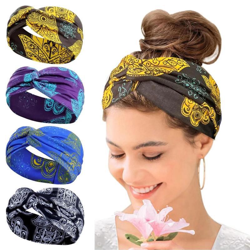 Bohemian Floral Cross Headband for Sports, Running, and Makeup