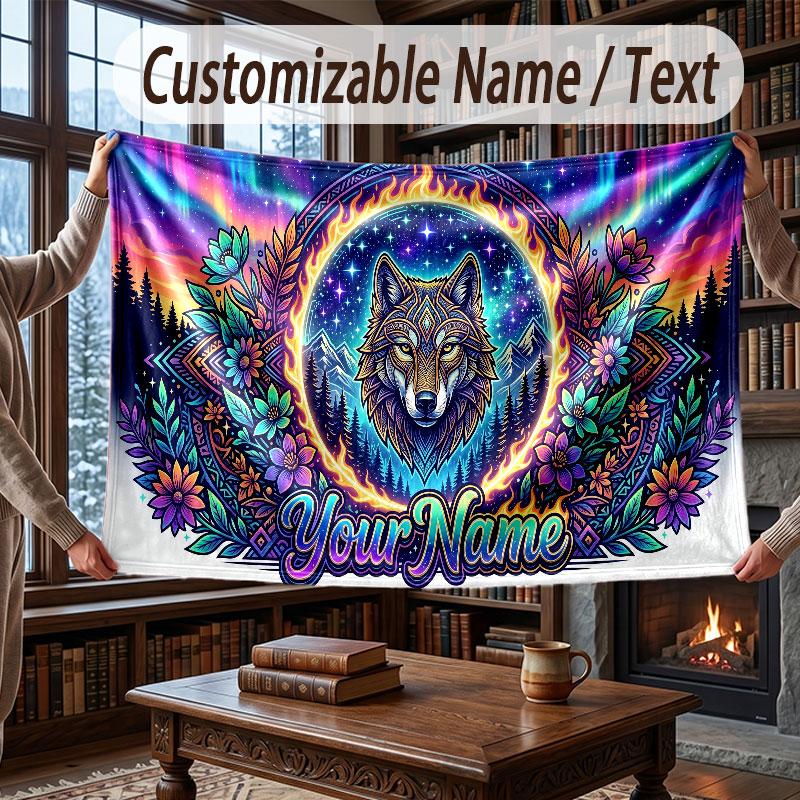 Animals Theme Throw Blanket Custom Name Text Personalized Blanket Soft Cozy Blanket for Home Sofa Bed