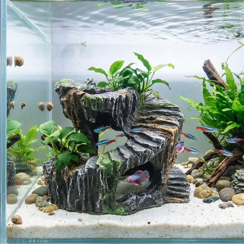 Resin Turtle Basking Platform Sturdy Non-Toxic Reptile Hiding Cave Natural Mountain Cave Artificial Rock Cave Pet Products