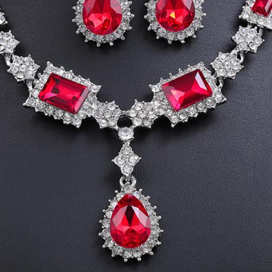 2 шт./компл. комплект ожерелья и сережек из искусственного кристалла с геометрическим рисунком свадебные украшения изысканный темперамент стразы серьги-капли ожерелье подарок на годовщину