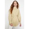 Beige Belted Piping Detailed Balloon Sleeve Cotton Woven Shirt Tctaw24tg00021