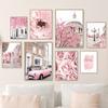 Pink Paris Building Car Cherry Blossom Rose Wall Art Canvas Painting Nordic Landscape Posters Prints Pictures Living Room Decor
