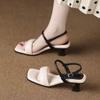 Мода Мода Легкие сандалии на ремешке через подъем Темперамент Мягкая подошва Квадратный носок Новый летний цветной блок Нескользящие Высокие каблуки