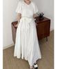 Lily Brown White Volume Sleeve Dress LWFO252073 Women's