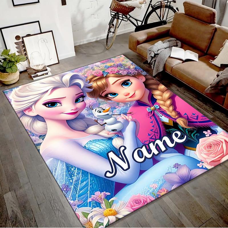 Custom Frozen Mat Personalized Name, Polyester Washable Indoor Entryway Rug, Gift for Christmas, Easter, Thanksgiving Day