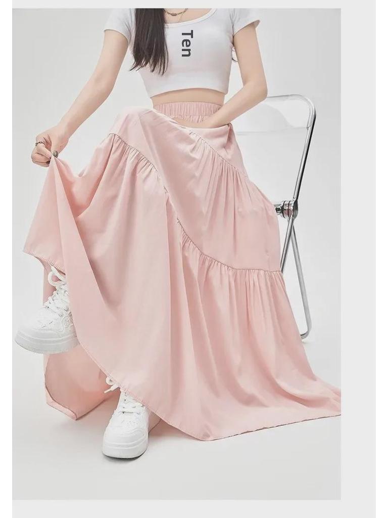 Женская юбка-трапеция во французском стиле с высокой талией и драпировкой - повседневная длинная юбка-торт на весну/лето