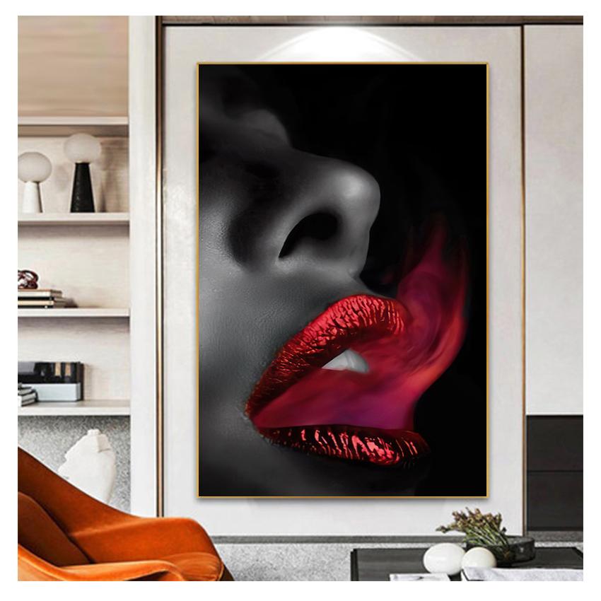 Painting Women Portrait Scandinavia Posters and Prints Wall Art Pictures For Living Room Sofa Black White Lip Cuadros Canvas