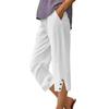 Women Cropped Pants Elastic Waist Wide Leg Beach Pants with Pockets Solid Color Casual Loose Fit Pants