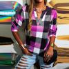 Женская весенне-осенняя клетчатая пуловер с v-образным вырезом и длинными рукавами, блузка, женская рубашка, топы