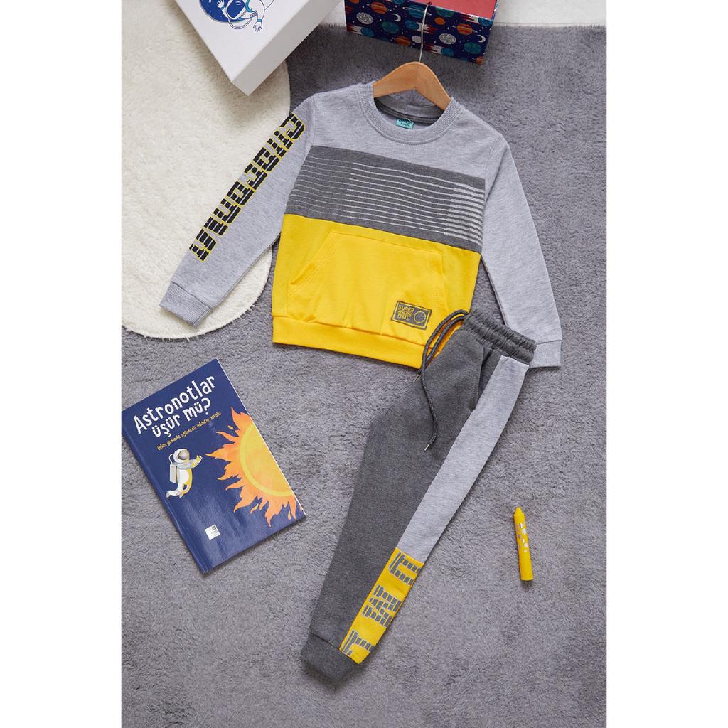 Спортивный костюм для мальчиков с текстовым принтом Kangaroo Pocket Orange Team 14987-1