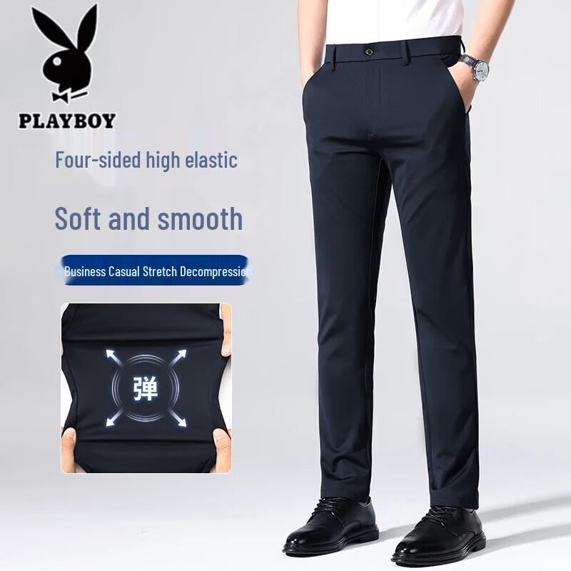 PLAYBOY Мужские повседневные брюки из смесовой шелковой ткани с четырехсторонним растяжением