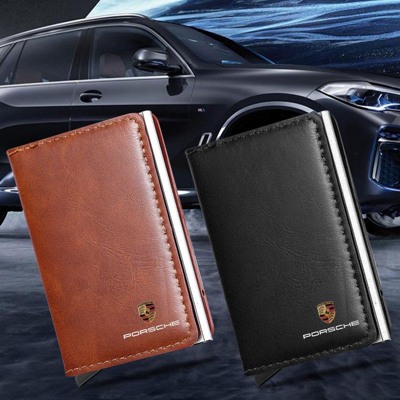 1Pcs Leather Car Driving Document Bag ID Passport Card Wallet Card Pouch For Porsche Cayenne Panamera Macan Boxster 911 Carrera-GT 944 918 917