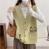 Spring Autumn Women's Knitted Cardigan Vest V-neck Embroidered Knitted Vest Loose Retro Knitted Sleeveless Top Outerwear.