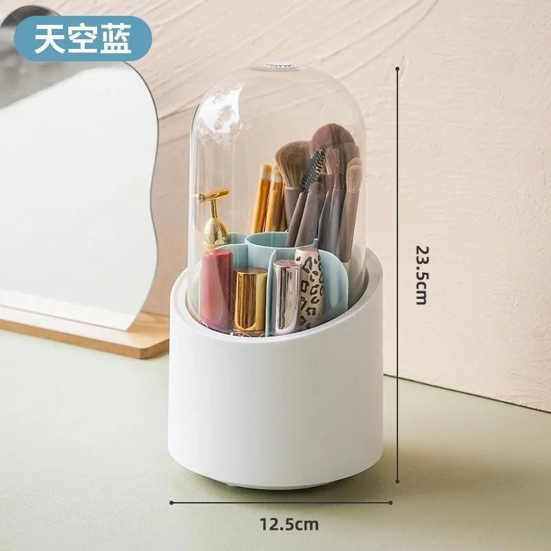 Makeup Brush Holder With Lid 360 Rotating Makeup Brush Holder Organizer Storage Box For Vanity Desktop Countertop Dresser Table