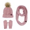 New Product Winter Adult Women's Hairball Knitted Hat Scarf Gloves Three-piece Outdoor Warm Scarf Set