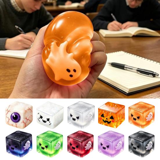 Stress Cube Fidget Toy Halloween Toy, Ghost Pumpkin Eyeball Squeeze Party Favors Anxiety Relief Sensory