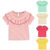 Летняя детская футболка с оборками, повседневный топ с круглым вырезом для девочек