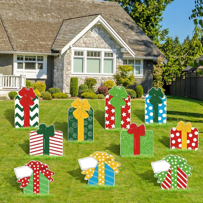 10-Piece Colorful Christmas Gift Box Yard Sign Set with Stakes - Waterproof Outdoor Decoration