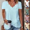 Women's Summer New Casual Solid Color Scallop Edge V-neck T-shirt Tops