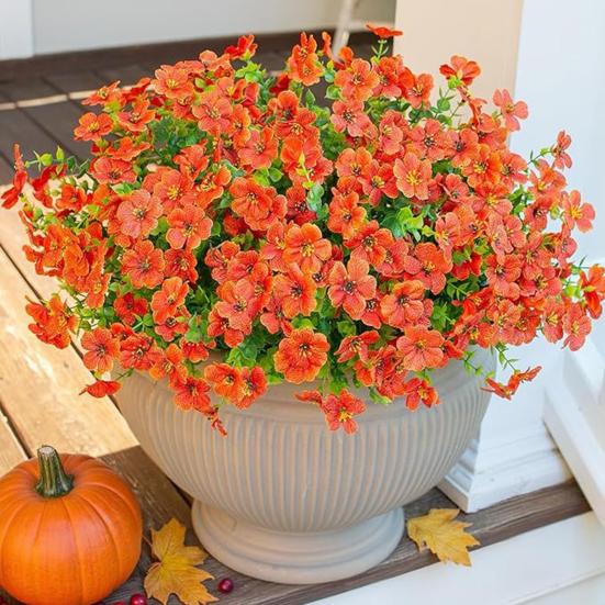 12 пучков искусственных цветов для улицы, разноцветная ипомея с эвкалиптом, устойчивый к УФ-излучению искусственный шелковый цветок для весны и лета, для дома, кашпо, крыльца