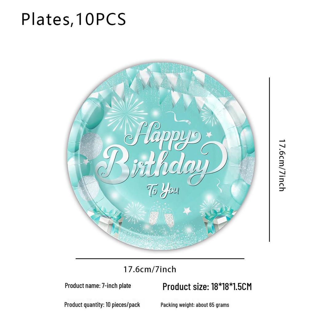 Украшения для вечеринки в честь дня рождения в цвете Тиффани: Бумажные тарелки, флажки и салфетки