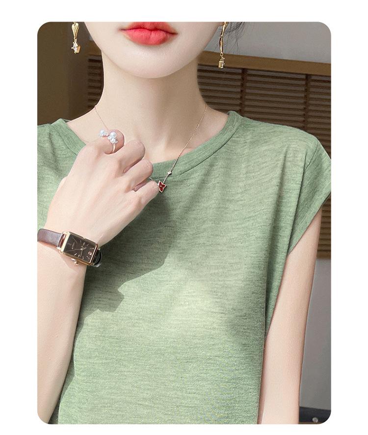 Женский трикотажный топ из лиоцелла и тенселя с круглым вырезом и короткими рукавами — легкий, дышащий, универсальный, летний стиль