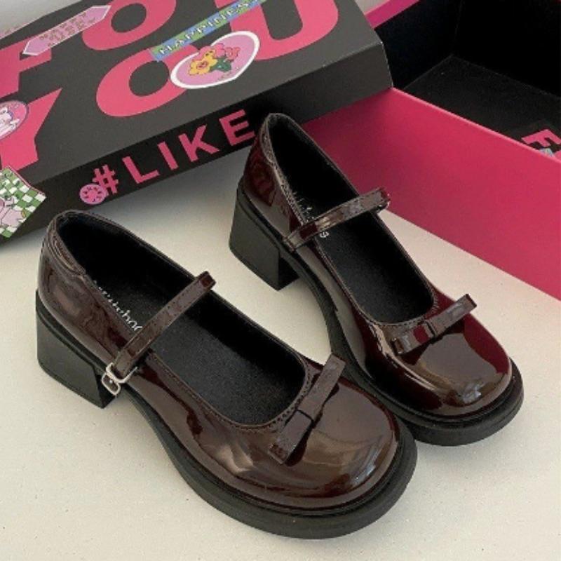 2024 Новые популярные универсальные туфли с квадратным носком, однотонные туфли с бантом, сумка на каблуке, прямая пряжка, женская обувь Zapatos Mujer