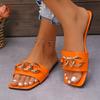 2025 весна и лето новые классные тапочки с металлической цепочкой квадратная головка плоская подошва разноцветные сандалии с одним символом импортная торговля обувь большого размера