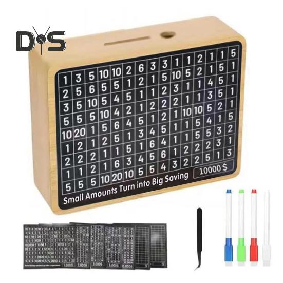 Деревянная шкатулка для сбережений 10000/1000 сбережений, копилка для монет, денежный сейф, банк с целевыми числами для всех возрастов