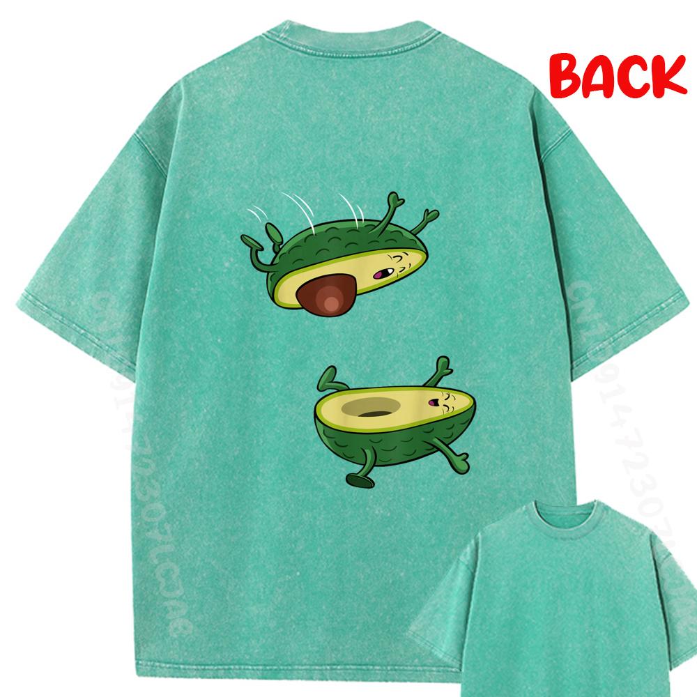The Avocado Jump Kawaii Fruit Street Wear T Shirt Oversized Washed Shirt Soft Design Printed Clothes