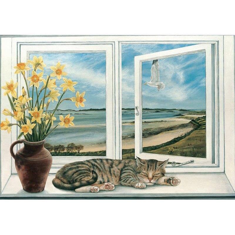 5D DIY алмазная живопись милый кот Алмазная вышивка оконный пейзаж вышивка крестом полная квадратная круглая дрель ремесла домашний декор подарок