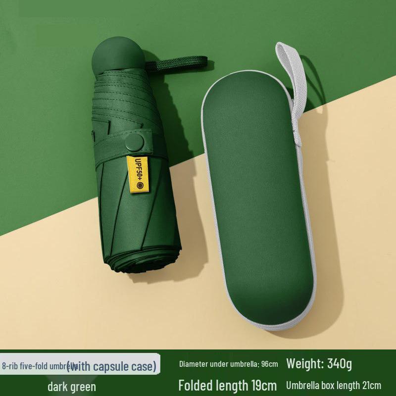 Женский мини-зонт двойного назначения: Компактный пятисложенный дизайн, Утолщенная ткань, Черный клей для защиты от УФ-лучей, Возможность нанесения логотипа на заказ