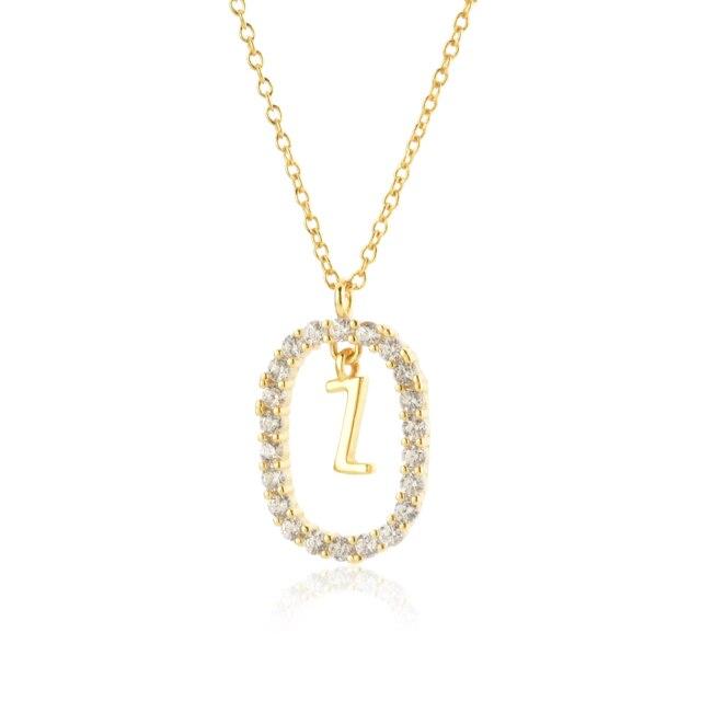 Sterling Color Gold Tone 26 Letters Z Alphabet Initial Long Chain Necklaces Ovals High End Jewelry Crystal Stone Cubic Zircon ChokerLuxury