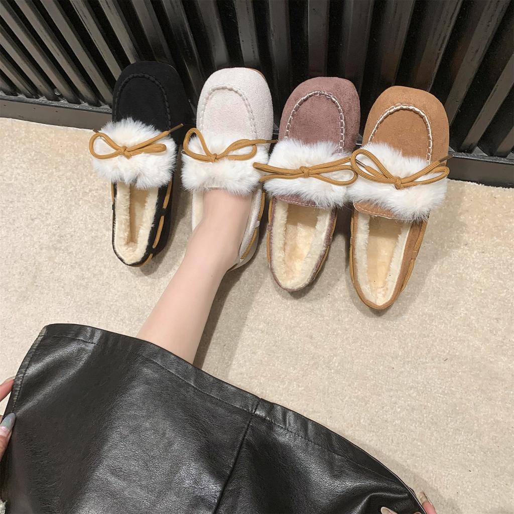 Soft Sole Cotton Single Shoes for Women 2023 New Round Head Autumn and Winter Plush Casual Bean Shoes Warm Flat Bottom Mom's Shoes