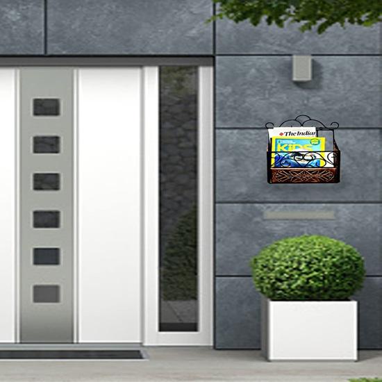 Настенная полка для журналов, газет и книг из дерева и кованого железа высотой 38 см. Настенные держатели журналов.