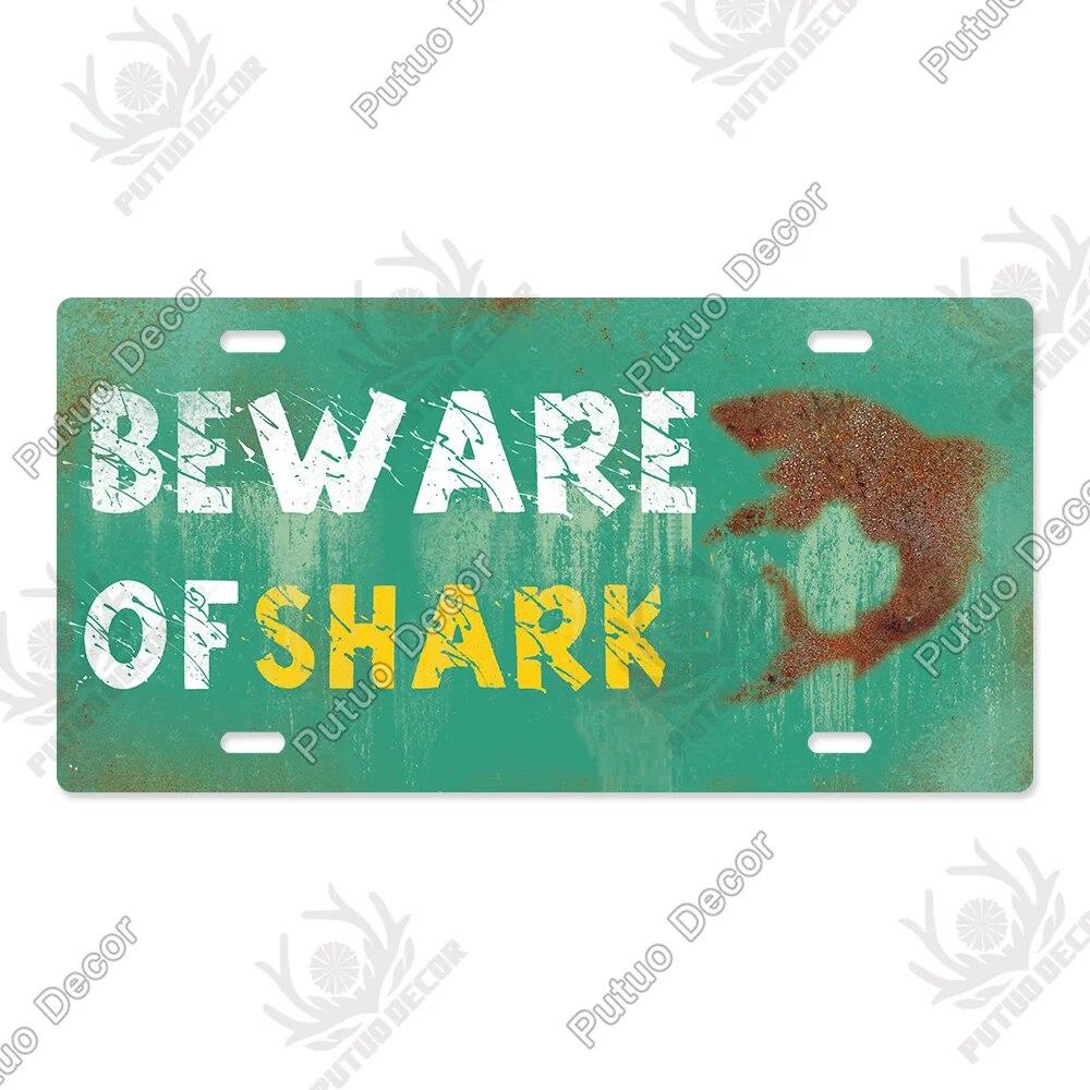 Putuo Decor Warning Metal Sign Plaque Metal Vintage Licenses Plate Tin Sign Wall Decor for Gas Station Pub Bar Beach Decoration
