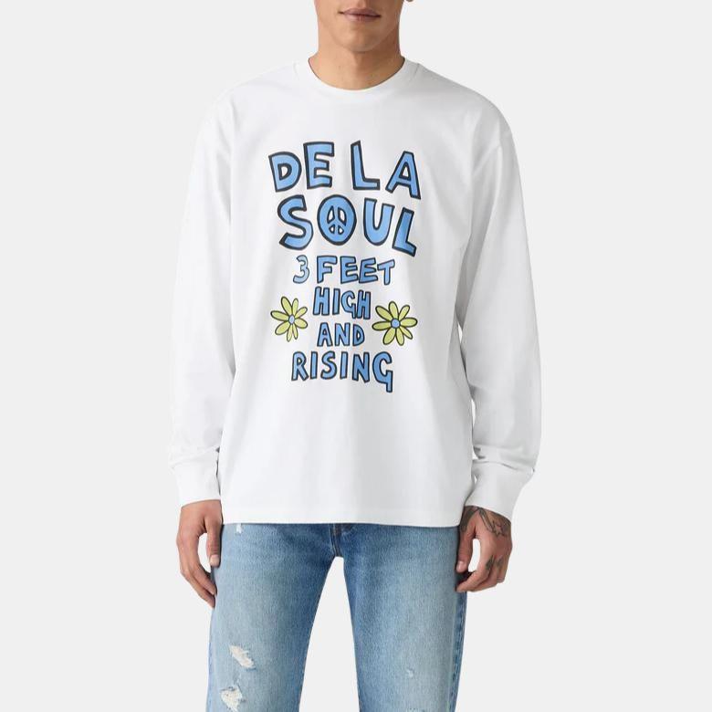 Коллаборация Levis X De La Soul Осень/Зима 25 Логотип Принт Свободный Повседневный Удобный Длинный рукав Футболка Мужские топы 004EY-0000