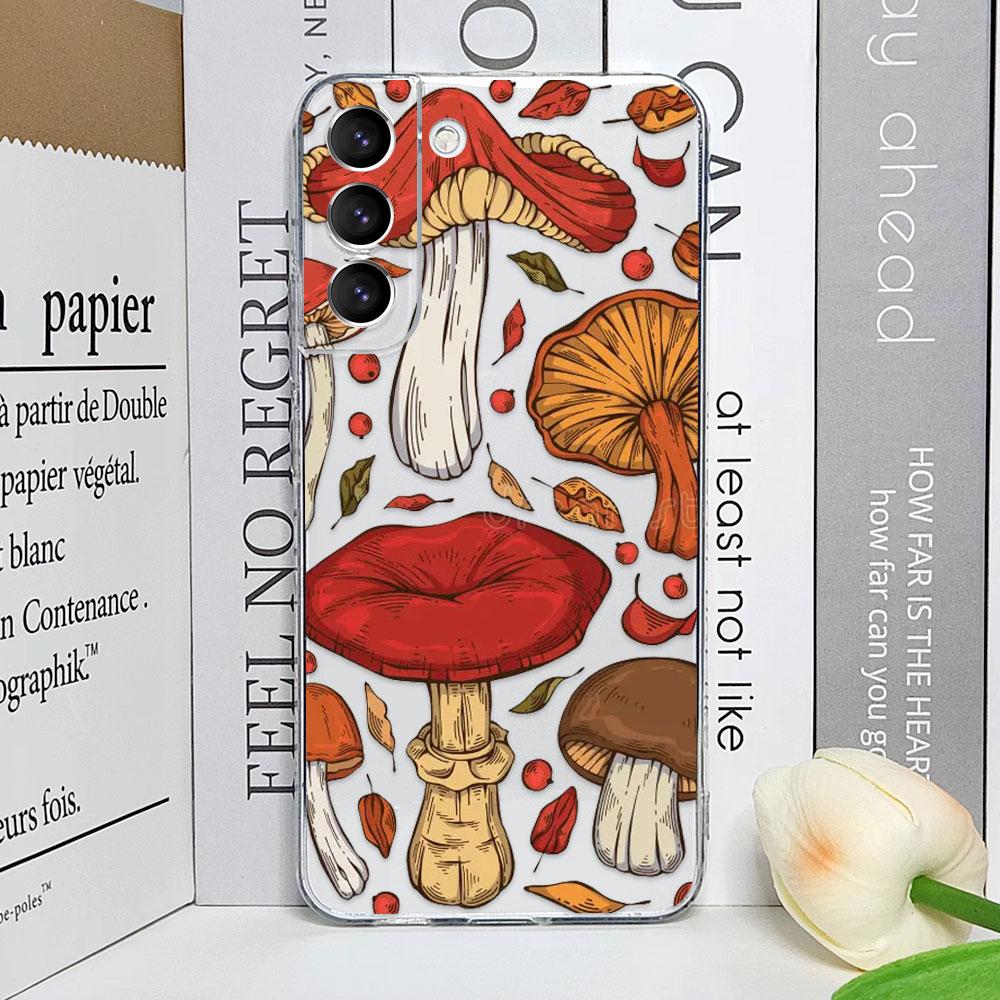 Cute Forest Fantasy Mushroom Phone Case for Samsung Galaxy S25 S24 S23 FE S22 Plus S21 Ultra Transparent Soft Covers Art Fundas
