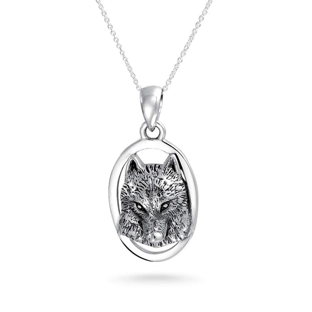 Unisex Medium Oval Animal Totem Amulet Wicca Jewelry Werewolf Necklace Pendant for Women Teens Men Oxidized Sterling Silver .925