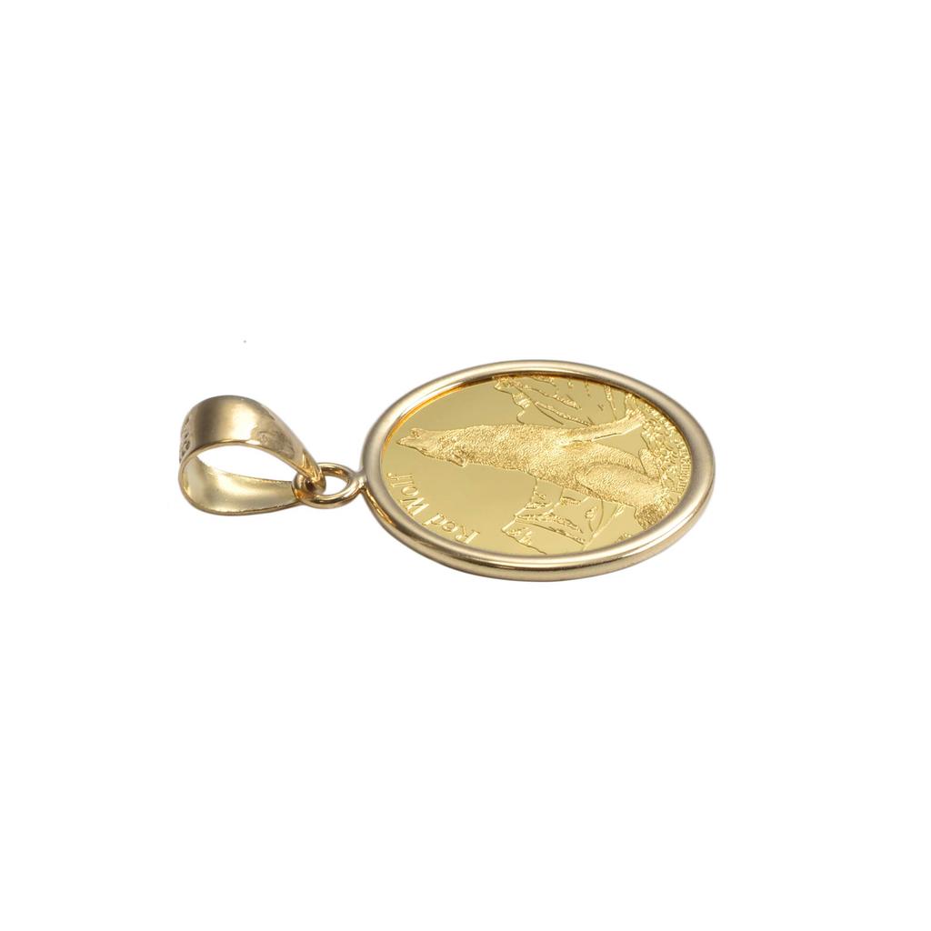 K24 Pure Gold Coin Pendant Wolf Condor K18 Simple Frame Engraved [Speranza] & 1/25oz