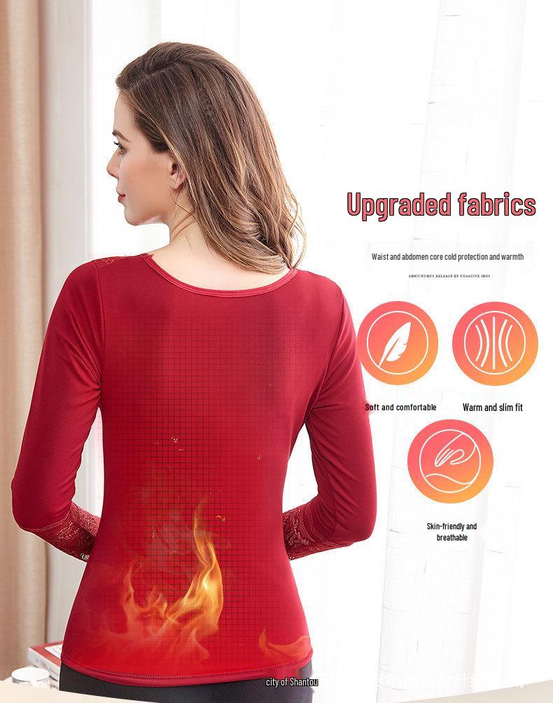 Топ в корейском стиле облегающего кроя с V-образным вырезом, на флисовой подкладке, тепловой, кружевной для женщин