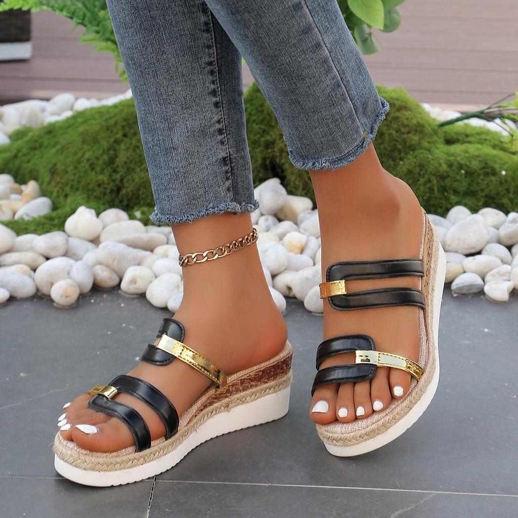 Новые импортные женские классные тапочки большого размера, летние европейские и американские универсальные туфли на наклонном каблуке в римском стиле, женские туфли на платформе, свободные туфли