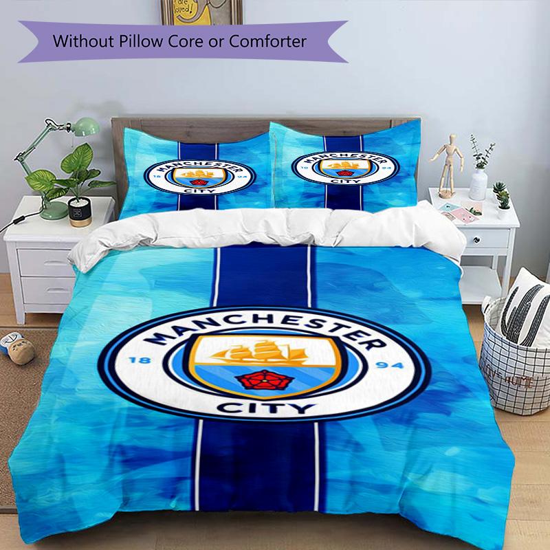 Manchester City F.C Printed Pattern Duvet Cover Set – includes 1 duvet cover and 2 matching pillowcases Bedroom decor Christmas gifts