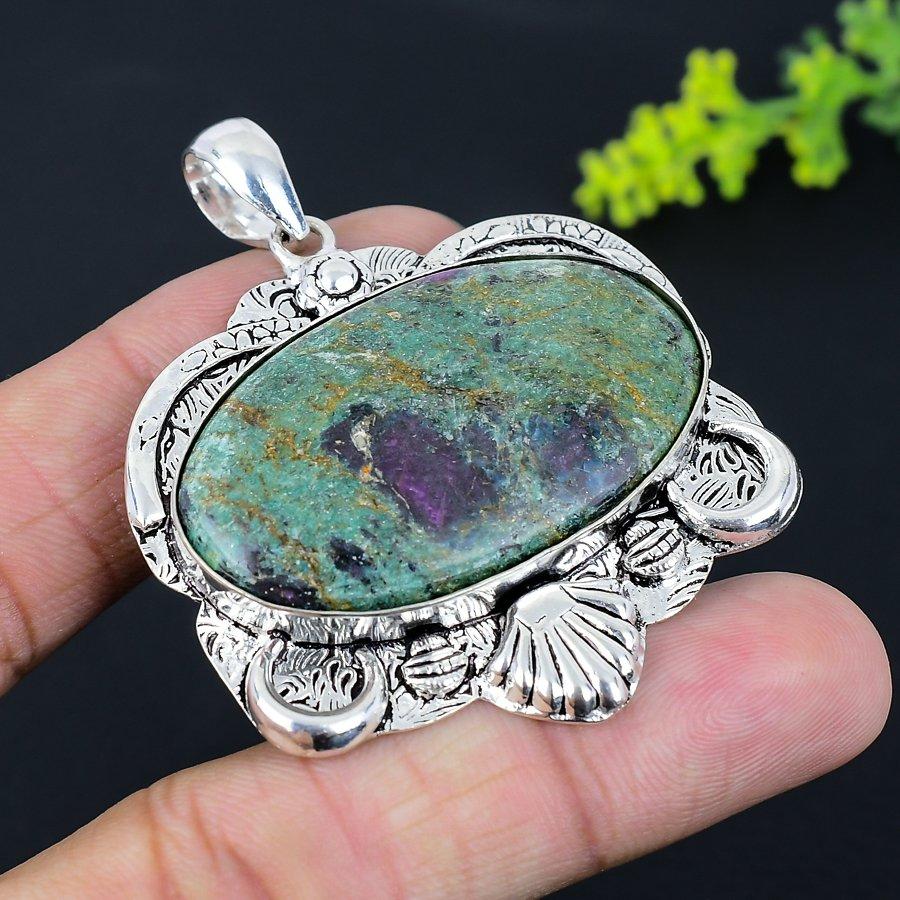 Ruby In Fuchsite Handmade Ethnic 925 Silver Jewelry Pendant 2.40" l8I24