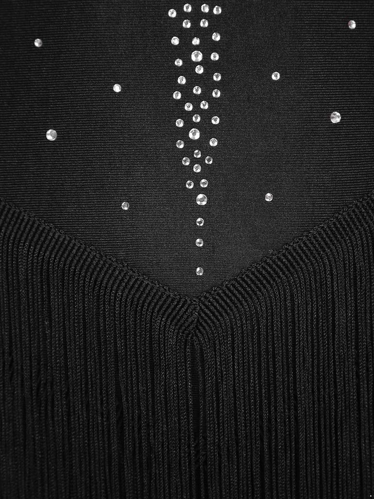 Женский боди-купальник с драпировкой из сетки, бахромой, кисточками, блестящими стразами, регулируемыми бретелями, вырезами. Перчатки