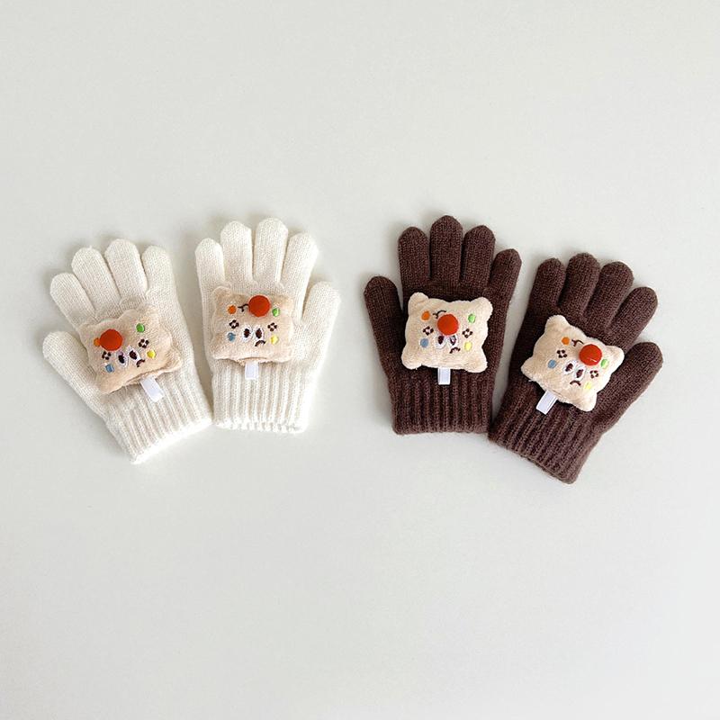 Милые детские перчатки с рисунком, зимние теплые вязаные варежки для малышей, кавайные однотонные детские перчатки для мальчиков и девочек с пятью пальцами